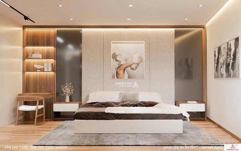 Phòng ngủ Master là không gian kết nối giữa 2 yếu tố Tối giản và Tinh tế