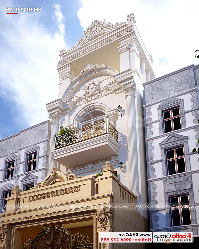 Mẫu mặt tiền nhà đẹp kiểu pháp cổ điển 4 tầng diện tích 5,2x20m 