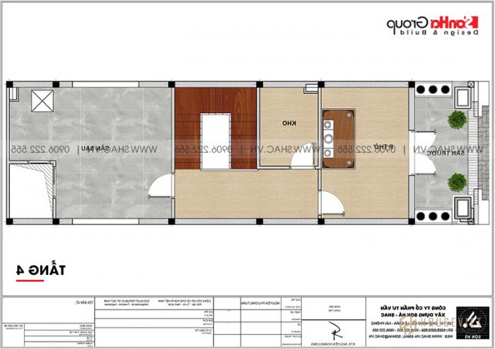 Mặt bằng công năng nhà ống 4 tầng kiểu Pháp diện tích 5,2x20m 