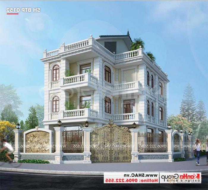 Mẫu biệt thự tân cổ điển 3 tầng 12,1x19,69m kết hợp làm văn phòng tại Hà Nội 