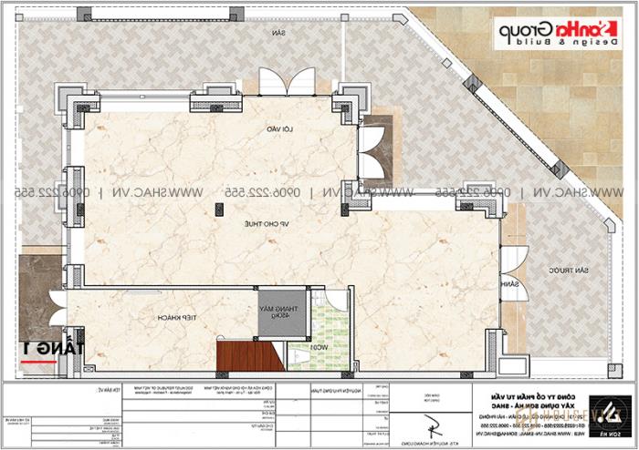 Mặt bằng công năng tầng 1 biệt thự tân cổ điển kết hợp văn phòng tại Hà Nội 