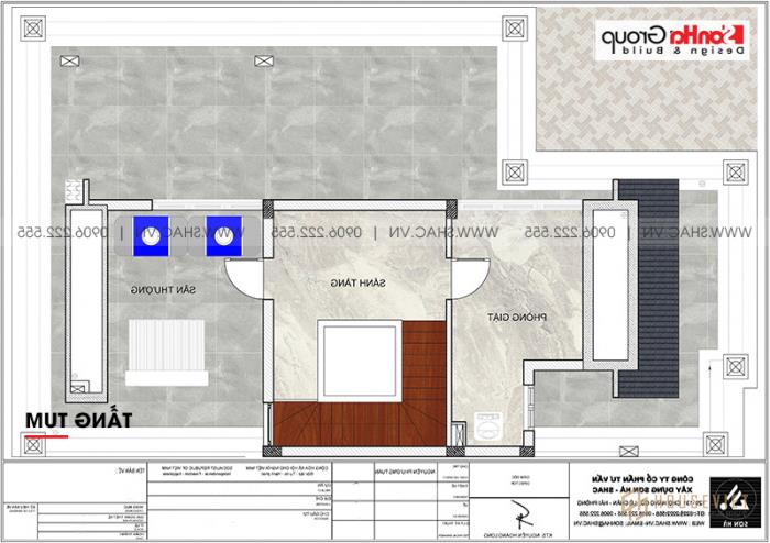 Mặt bằng công năng tầng tum biệt thự tân cổ điển kết hợp văn phòng tại Hà Nội 