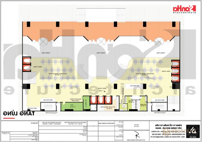 Bản vẽ bố trí công năng tầng lửng khách sạn kiến ​​trúc tân cổ điển trang nhã tại Quảng Ninh 