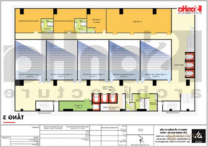 Công năng mặt bằng tầng 3 khách sạn tân cổ điển tại Quảng Ninh là phòng chiếu phim và khu nghỉ ngơi của nhân viên khách sạn 