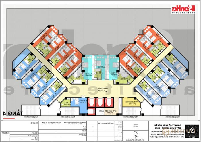 Bản vẽ mặt bằng công năng tầng 4 cho phòng ngủ khách sạn thông thoáng và tiện nghi 