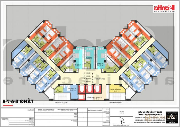 Bản vẽ mặt bằng công năng các tầng từ tầng 5 đến tầng 8 là các phòng ngủ khách sạn tiện nghi đáp ứng nhu cầu sử dụng của quý khách. 