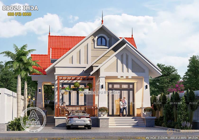 Mặt tiền mẫu biệt thự 1 tầng mái thái 3 phòng ngủ sang trọng