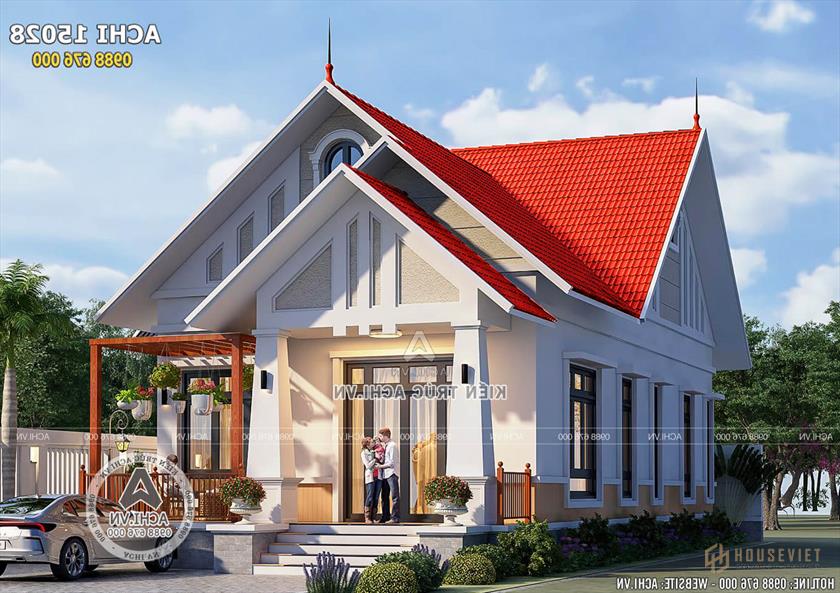 Phối cảnh mẫu nhà cấp 4 diện tích 130m2 mái thái.