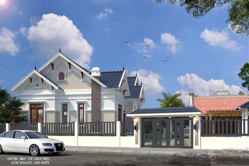 Biệt thự 1 tầng mái thái thiết kế phong cách hiện đại 4 phòng ngủ