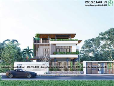 Biệt thự 3 tầng 15x12m mái bằng phong cách hiện đại NDBT3T31