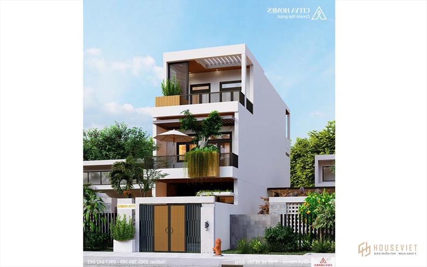 Nhà Phố 3 Tầng Có Nhiều Cây Phía Trước