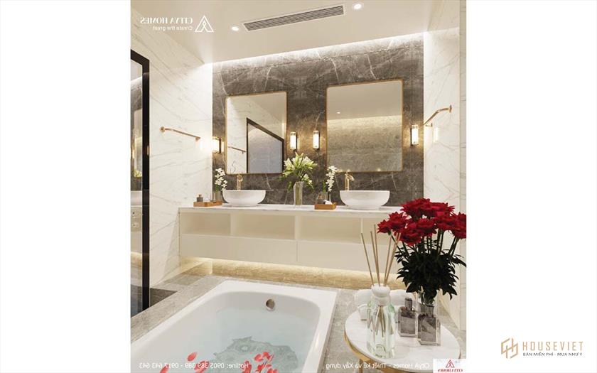 Vật liệu chất lượng cao được mang vào phòng tắm để tạo ra nơi thư giãn thích hợp