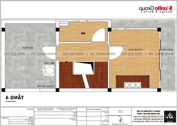 Mặt bằng công năng tầng 4 mẫu nhà ống hiện đại diện tích 40m2 / sàn tại Hải Phòng 