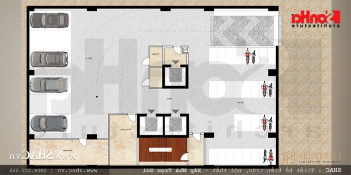 Bản vẽ quy hoạch công năng tầng hầm khách sạn 3 sao tiêu chuẩn quốc tế tại Hải Phòng 