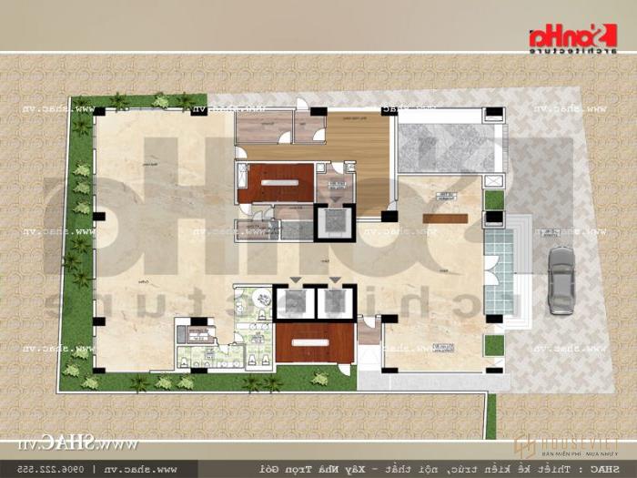 Bản vẽ mặt bằng công năng tầng 1 khách sạn tiêu chuẩn quốc tế 3 sao tại Hải Phòng 