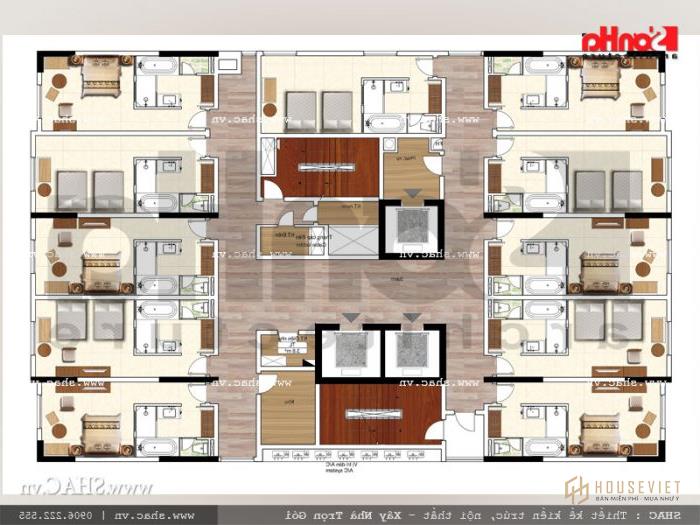 Bản vẽ quy hoạch công năng tầng 3 đến tầng 6 khách sạn 3 sao quốc tế Hải Phòng 