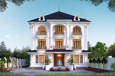 Mẫu thiết kế biệt thự 3 tầng phong cách tân cổ điển (TGĐ: Anh Kiên - Hải Dương) BT32479