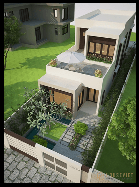 Mẫu thiết kế nhà ống 2 tầng 5x20 có sân vườn