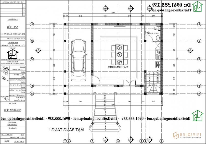Mặt bằng tầng 1 mẫu thiết kế nhà thờ họ bằng gỗ 10x8m tại Hà Nội NDNTH25