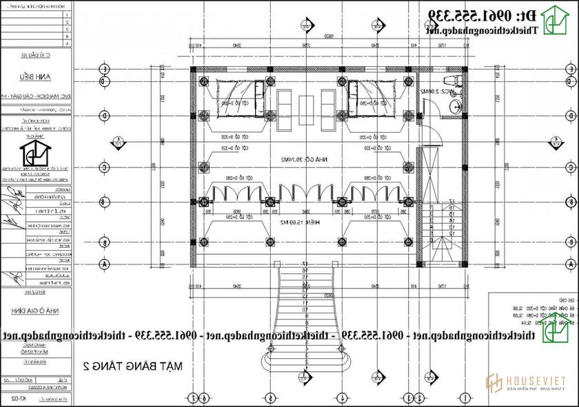 Mặt bằng tầng 2 mẫu thiết kế nhà thờ họ bằng gỗ 10x8m tại Hà Nội NDNTH25
