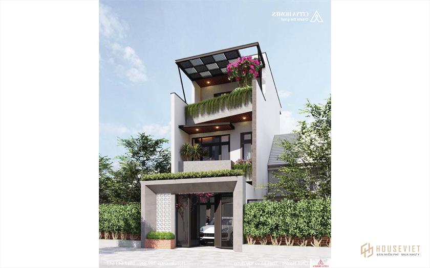 Mặt tiền sử dụng tông màu xám hợp thời trang, bắt kịp xu hướng thiết kế năm 2021