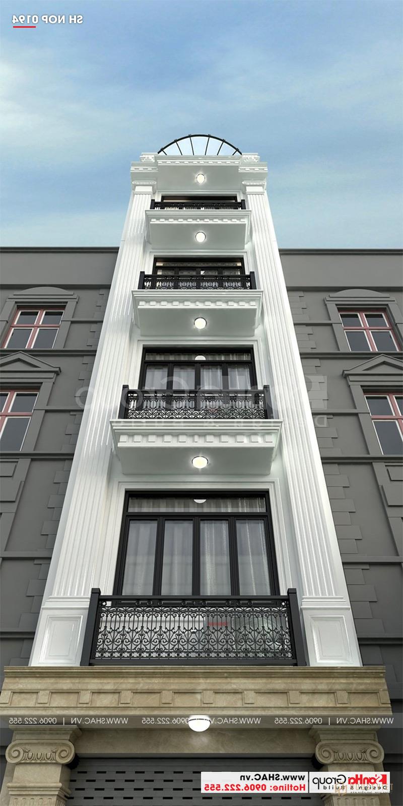 Mặt tiền mẫu nhà phố đẹp phong cách tân cổ điển 6 tầng kết hợp kinh doanh 