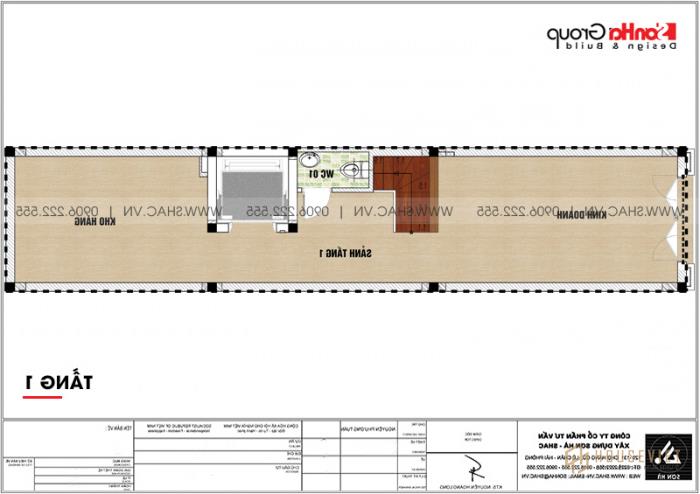 Mặt bằng công năng tầng 1 nhà tân cổ điển 6 tầng kết hợp kinh doanh 