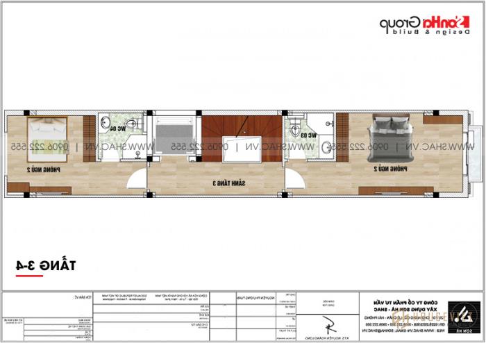 Mặt bằng công năng 3 + 4 nhà tân cổ điển 6 tầng kết hợp kinh doanh 