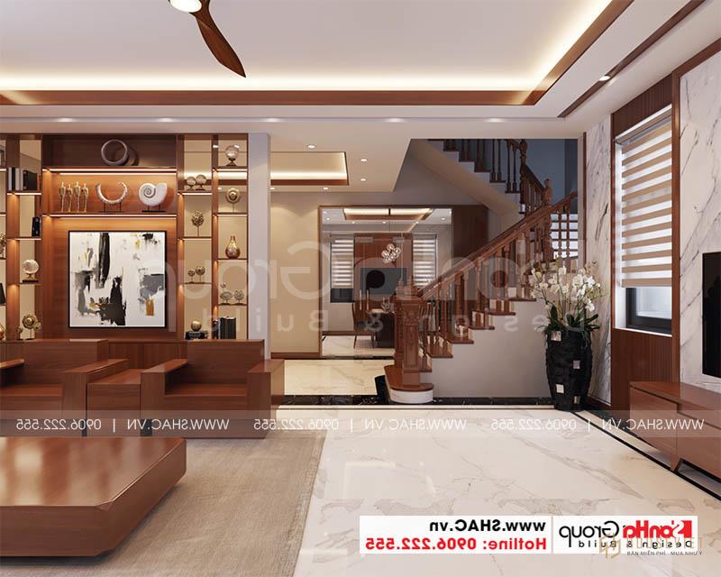 Tầng 1 của biệt thự được bài trí với nội thất hiện đại, tinh tế và nổi bật 