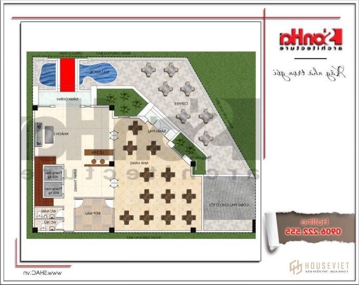 Mặt bằng công năng tầng trệt khách sạn kiến ​​trúc pháp đẹp tại Vũng Tàu 