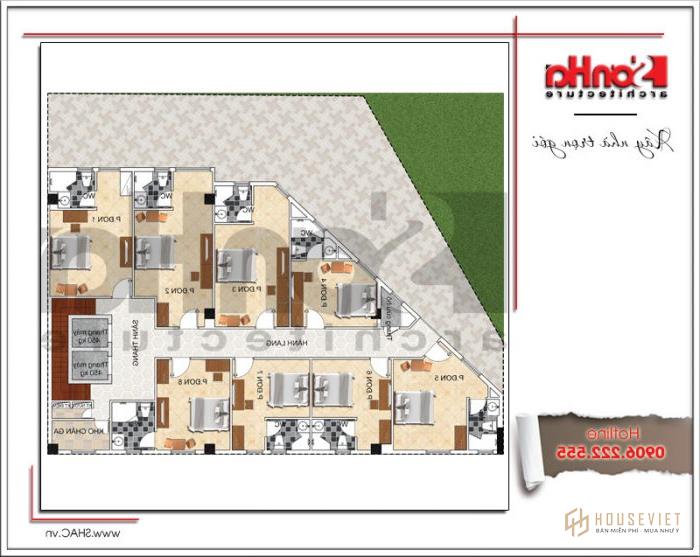 Mặt bằng tầng 3 khách sạn kiến ​​trúc Pháp sang trọng tại Vũng Tàu 