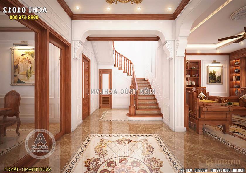 Sảnh thang lên tầng của biệt thự sang trọng