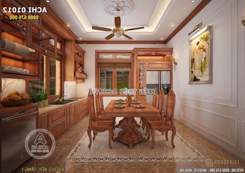 Bộ bàn ăn gỗ sang trọng hài hòa với không gian nội thất