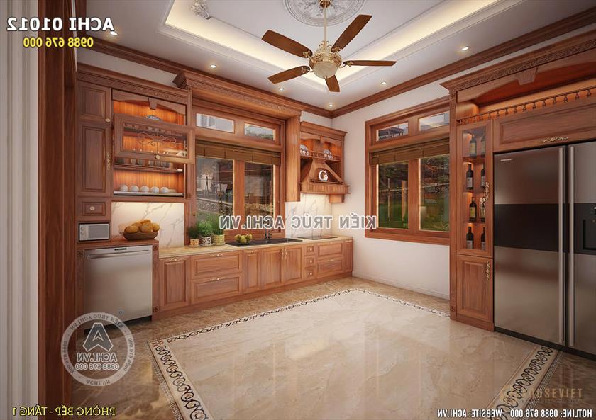 Thiết kế nội thất phòng bếp biệt thự tân cổ điển
