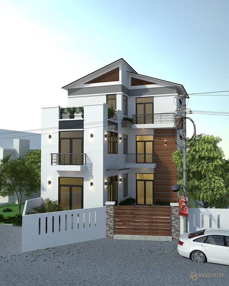 Mẫu nhà đẹp 3 tầng hình chữ l mặt tiền 8m này