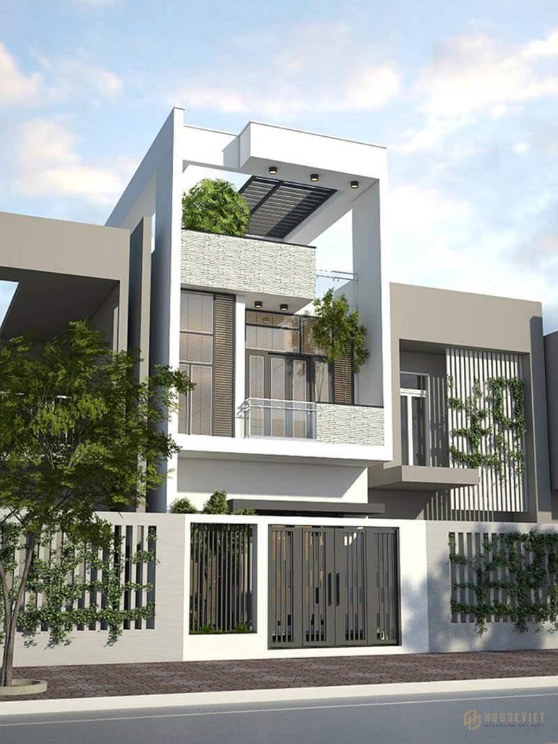 Mẫu thiết kế nhà ống 2 tầng 3 phòng ngủ có 1 tum.