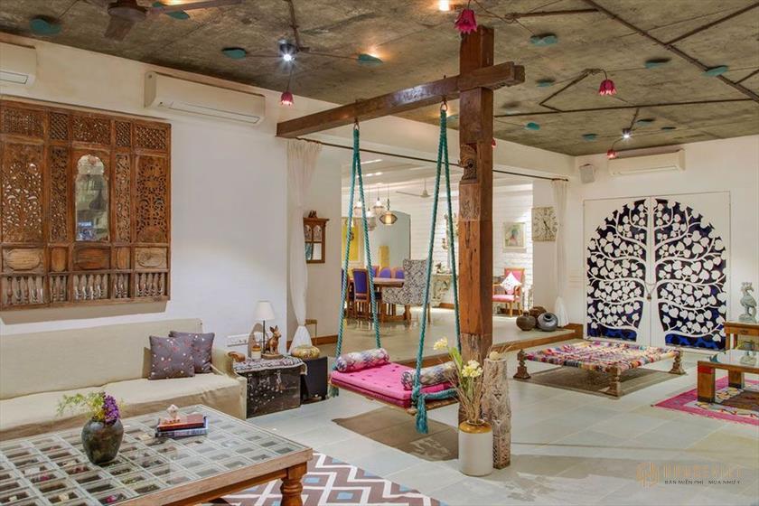 Thiết kế phòng khách theo phong cách Ấn Độ với đa dạng màu sắc rực rỡ