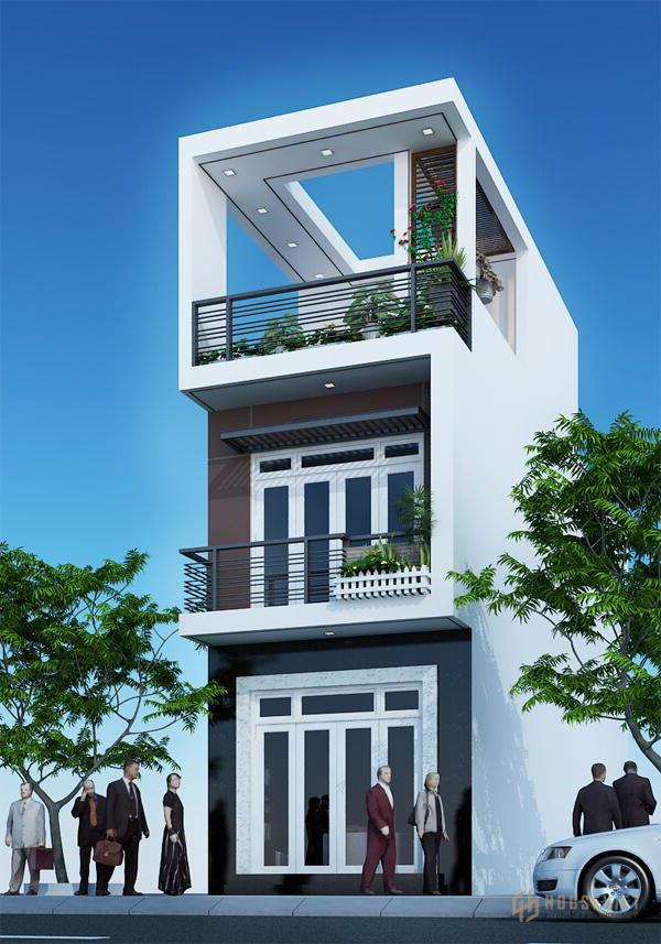Hiệu ứng từ lớp sơn ngoại thất tạo nên yếu tố thẩm mỹ và độc đáo cho ngôi nhà nhỏ đẹp 30m2