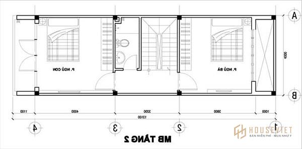 Bản vẽ thiết kế nhà 30m2 3 tầng 2 phòng ngủ được phân chia rộng rãi tiện nghi.