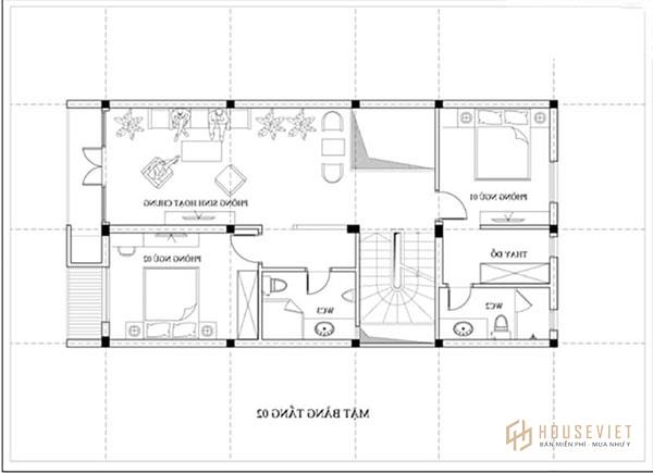 Bản vẽ thiết kế nhà nhỏ 30m2 tầng 2 phục vụ nhu cầu sinh hoạt của gia chủ