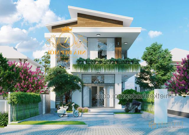 Nhà 2 tầng mái lệch hiện đại