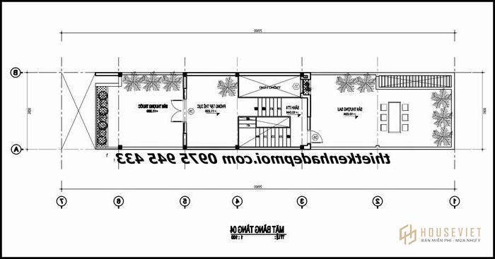 Bản vẽ nhà 3 tầng 1 tum 5x20 5 phòng ngủ sân thượng nhà ống mái bằng
