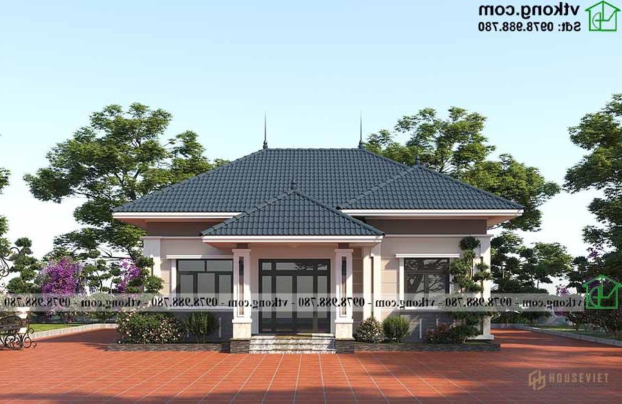 Mẫu nhà mái thái 1 tầng 4 phòng ngủ 11x10m ở Hải Dương BT1T83