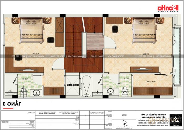 Mẫu thiết kế nhà phố đẹp kiến trúc Pháp mặt tiền 6m tại Quảng Ninh - SH NOP 0161 21 5 Công năng mặt bằng tầng 3 nhà ống kiểu pháp tại Quảng Ninh sh nop 0161
