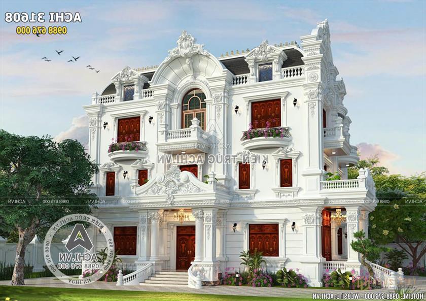 Phối cảnh 3D không gian ngoại thất ngôi biệt thự tân cổ điển đồ sộ tại Bắc Ninh