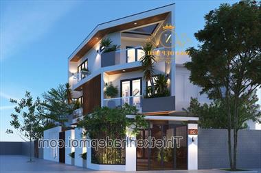 Mẫu thiết kế nhà lô góc xây dựng trên đất hình thang hiện đại chị Linh