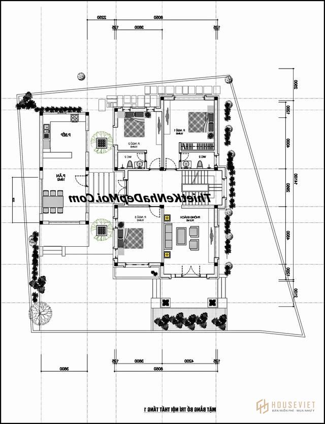 Bản vẽ nhà 2 tầng 6 phòng ngủ 