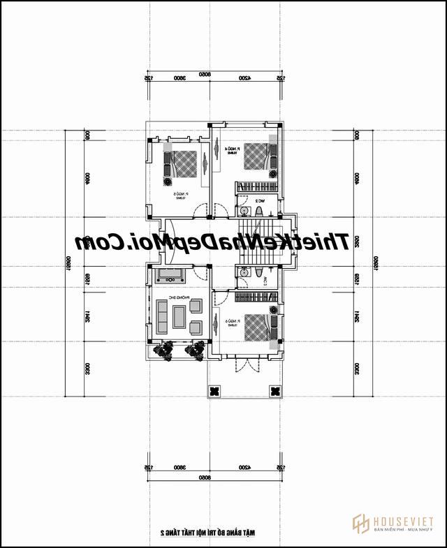 Bản vẽ nhà mái thái 2 tầng 6 phòng ngủ 