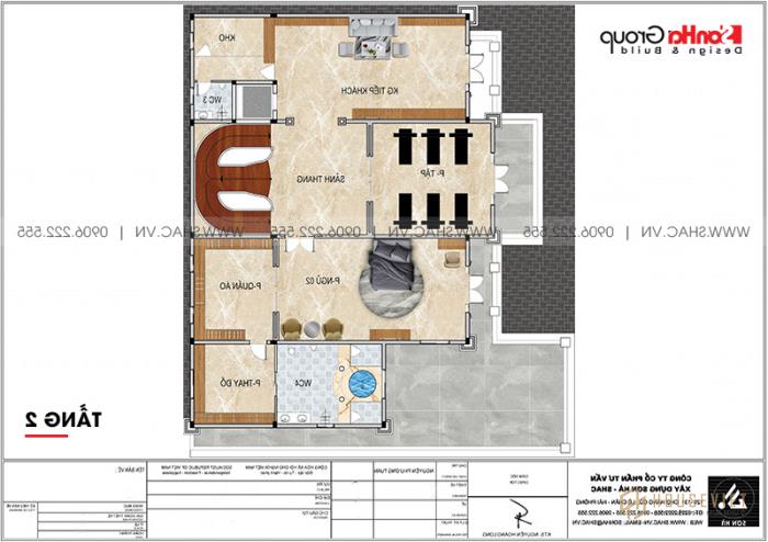 Căn biệt thự rộng 500m2 của đại gia Vũng Tàu - SH BTLD 0044 6 Bản vẽ mặt bằng tầng 2