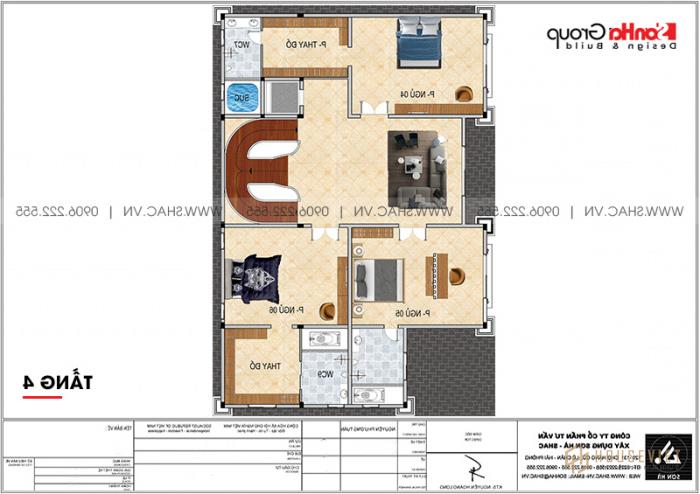 Căn biệt thự rộng 500m2 của đại gia Vũng Tàu - SH BTLD 0044 8 Bản vẽ mặt bằng tầng 4 biệt thự lâu đài